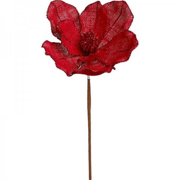 Χριστουγεννιάτικο Λουλούδι Μανώλια Κόκκινη, Λινάτσα (32cm)